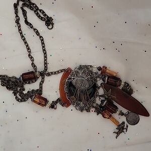 Vintage steampunk lucite mixcedf metal celestial and sun necklace